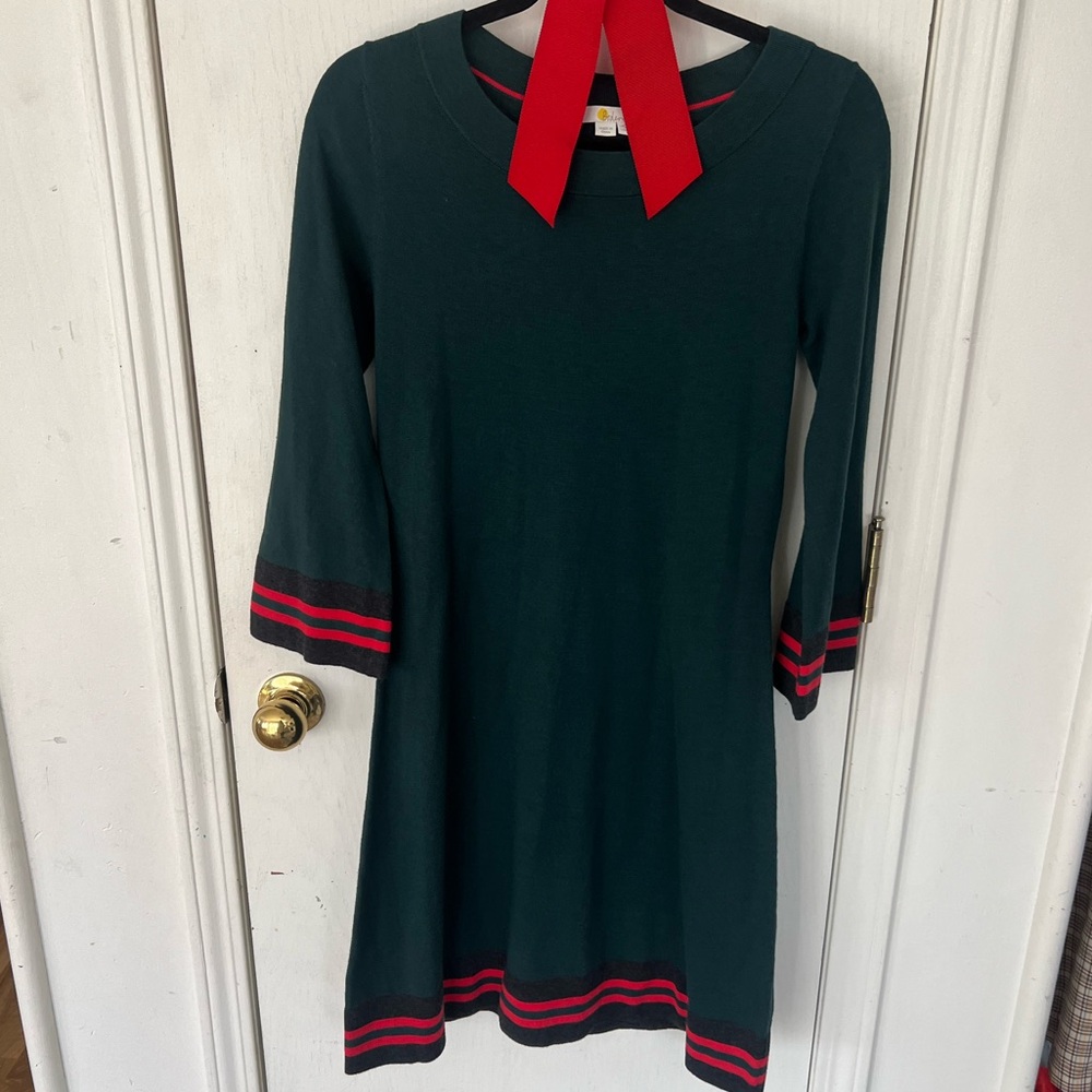 Boden Green Wool Blend Colorblock Rings Soft Knit Dress Size 6